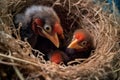 close-up of rare bird chicks hatching from their eggs in the nest