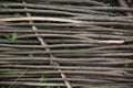 Close up of rattan on blue sky. Closeup of weaving rattan. Wallpaper of vine weaving wall.