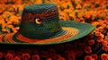 Close-up Rattlesnake In Cowboy Hat: Pointillism Art In Orange Desert