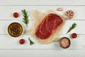 Close up raw beef sirloin steak on paper Royalty Free Stock Photo