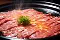 close-up of raw bulgogi beef being marinated in soy sauce