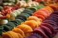 close-up of raw, colorful stuffed pasta varieties