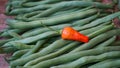 Close up of raw green beans in a basket Royalty Free Stock Photo