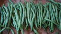 Close up of raw green beans in a basket Royalty Free Stock Photo