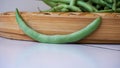 Close up of raw green beans in a basket Royalty Free Stock Photo