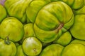 Close up raw green tomatoes on market stand Royalty Free Stock Photo