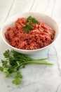 Close up of raw ground beef on cutting board Royalty Free Stock Photo