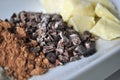 Close up of raw ingredients for making chocolate
