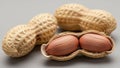 Close up of raw peanuts in shells with one shell opened revealing the nuts Royalty Free Stock Photo