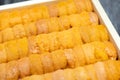 Close up raw roe sea urchin, Uni sushi or sashimi ingredients Royalty Free Stock Photo