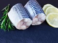 Close-up Raw sliced mackerel fish on dark background Royalty Free Stock Photo