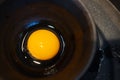 Close-up raw uncooked egg in black bowl Royalty Free Stock Photo