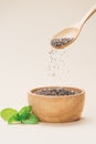 Close-up of raw, unprocessed, dried black chia seeds