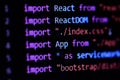 Close-up of React, Javascript programming source code Royalty Free Stock Photo