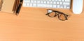 Close up Reading Eye Glasses on Businessman Wooden Table with Ot Royalty Free Stock Photo