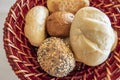 Ready to eat little breads in wicker basket Royalty Free Stock Photo