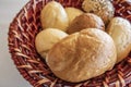 Ready to eat little breads in wicker basket Royalty Free Stock Photo