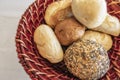 Ready to eat little breads in wicker basket Royalty Free Stock Photo