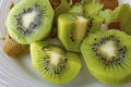 Close up sliced kiwi fruits on plate