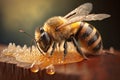 Close up Realistic Honey Bee collecting pollen, Created with Generative Ai Royalty Free Stock Photo