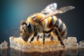 Close up Realistic Honey Bee collecting pollen. Created with Generative Ai Royalty Free Stock Photo