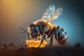 Close up Realistic Honey Bee collecting pollen. Created with Generative Ai