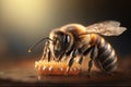 Close up Realistic Honey Bee collecting pollen, Created with Generative Ai Royalty Free Stock Photo