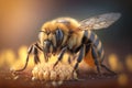 Close up Realistic Honey Bee collecting pollen. Created with Generative Ai Royalty Free Stock Photo