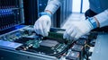 Technician Installing RAM Memory in Server Rack Data Center Royalty Free Stock Photo