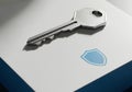 Digital Security Key and Shield Icon Concept on Minimal Background Royalty Free Stock Photo