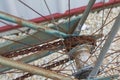 Close up of rear rusty sprocket of old bicycle