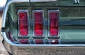 Close up, rear tail lights, Ford Mustang. Brooklands, Surrey.