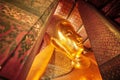 Close up Reclining Buddha gold statue ,Wat Pho, Bangkok, Thailand Royalty Free Stock Photo