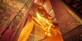 Close up Reclining Buddha gold statue ,Wat Pho, Bangkok, Thailand Royalty Free Stock Photo