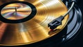 A close up of a record player with the needle on gold, AI Royalty Free Stock Photo