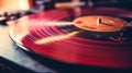 A close up of a record player with the needle on red, AI Royalty Free Stock Photo