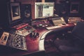 Close-up of recording studio control desk.