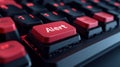 A close up of a red alert button on the keyboard, AI