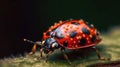 a close up of a red and black bug on a leaf Royalty Free Stock Photo