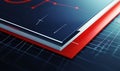 Close-up of red book with data chart and grid lines, sleek and professional Royalty Free Stock Photo