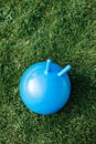 close up of red bouncing ball or hoppers on grass