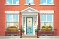 close-up of a red brick colonial front door, magazine style illustration