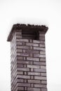 Close up on red bricked chimney on snowy rooftop Royalty Free Stock Photo