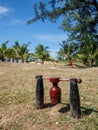 Close up woodball gate on beach in Thailand, Phuket