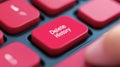 A close up of a red button on the keyboard with text that says delete history, AI