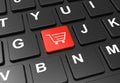 Close up red button with shopping cart on black keyboard Royalty Free Stock Photo