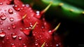 A close up of a red cactus with water droplets on it, AI