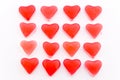 Close up red candy hearts in square