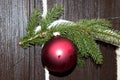 Close up of a red christmas ball on an outdoor christmas decoration at home in niederlangen emsland germany Royalty Free Stock Photo