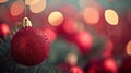 A close up of a red christmas ornament hanging from the tree, AI Royalty Free Stock Photo